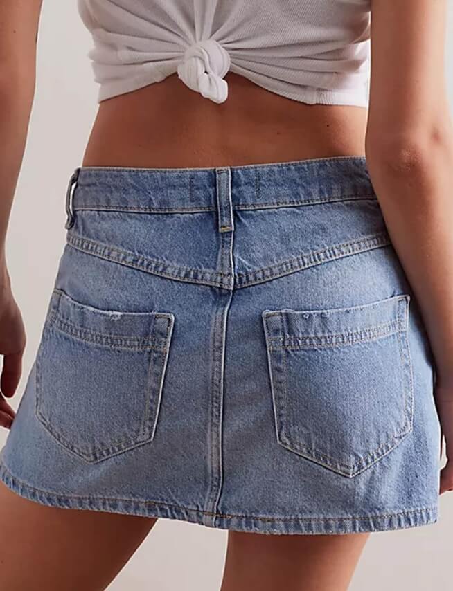 Midi Rise Asymmetrical Denim Mini Skirts