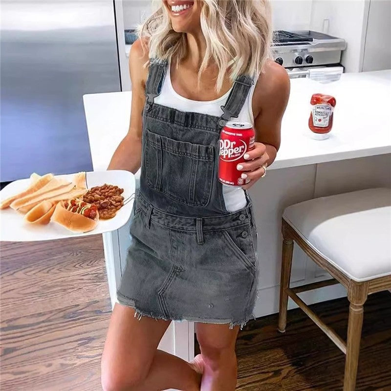 Stylish Versatile Denim Overall Skirt