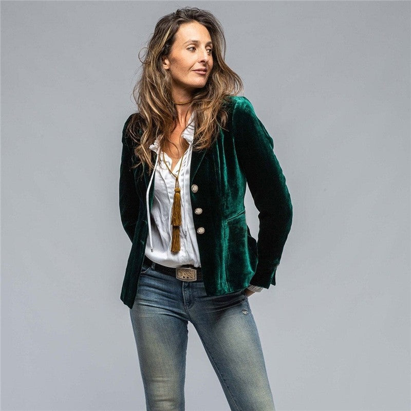 Short Velvet Blazer In Solid Color