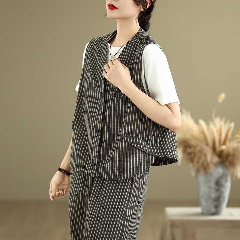 Striped Fashion Vest Loose Harem Pants Set