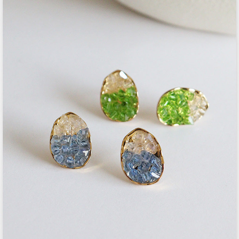 Gold Plated Oval Crystal Stud Earrings