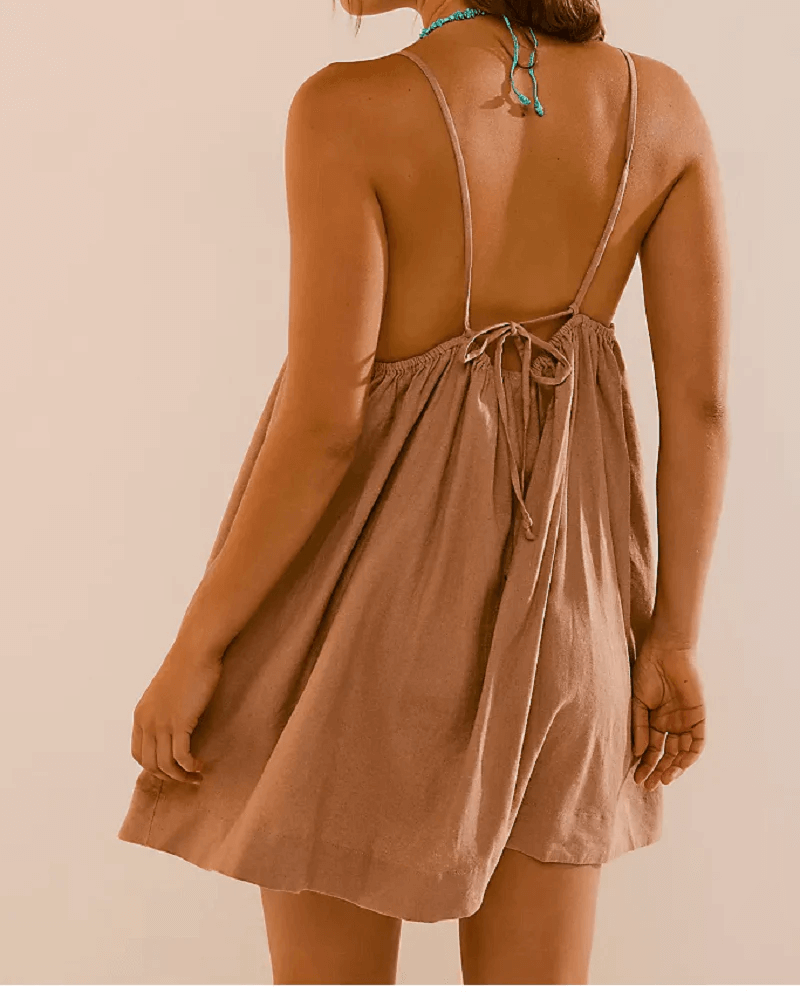 Solid Color String Shoulder Mini Dress