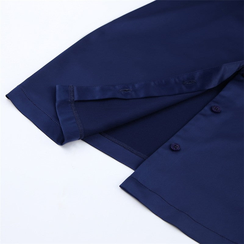 Solid Color Long Sleeve Shirt Wrap Hip Short Dress