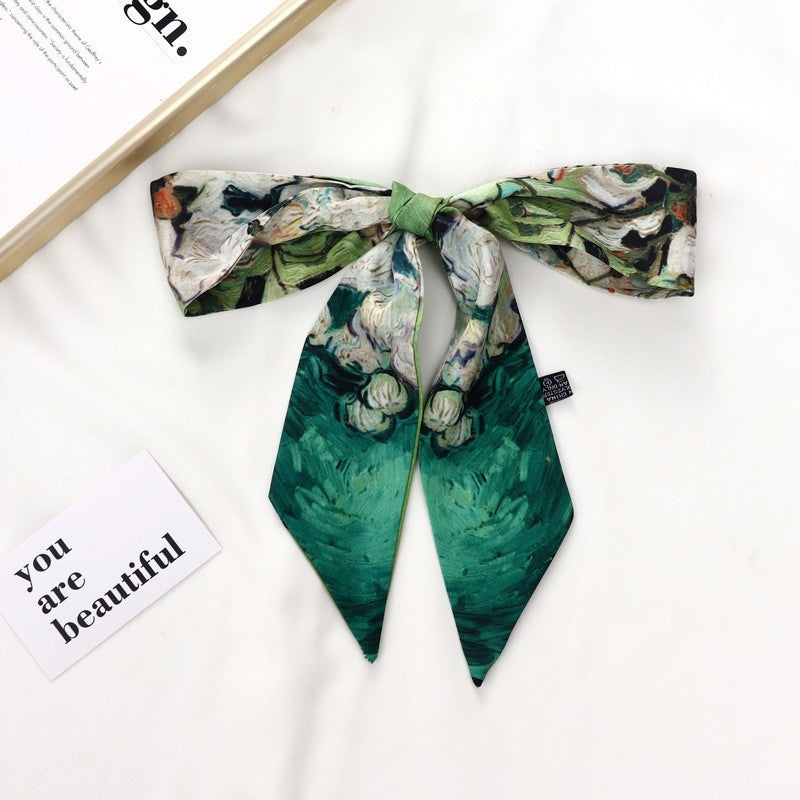 Vintage Elegant Oil Painting Long Silk Scarf