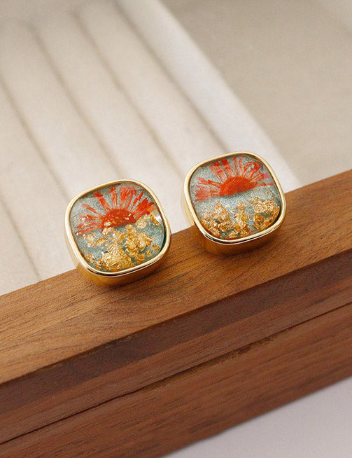 Vintage Floral Geometric Stud Earrings