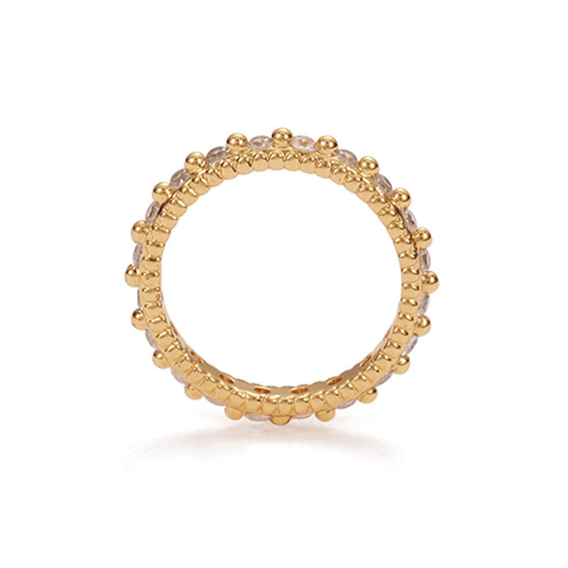 Cubic Zirconia Gold Beaded Band Ring