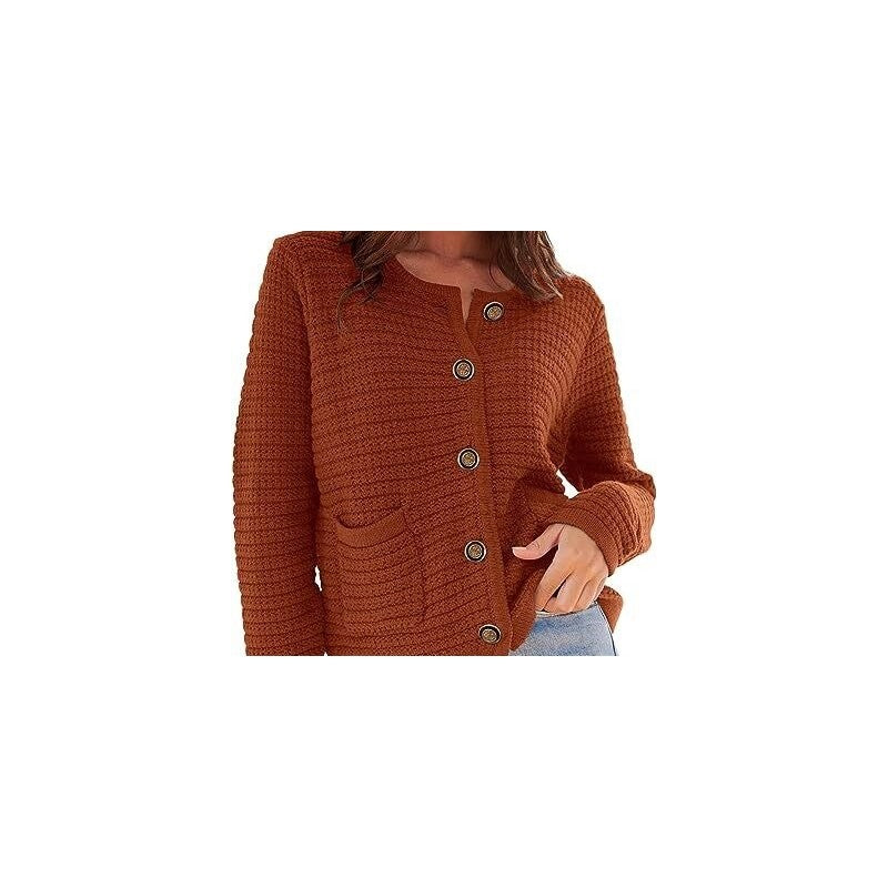 Plain Round Neck Knit Cardigan