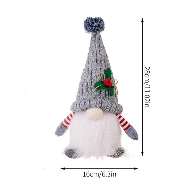 Knitted Pointed Hat With Light Elderly Figurine Décor
