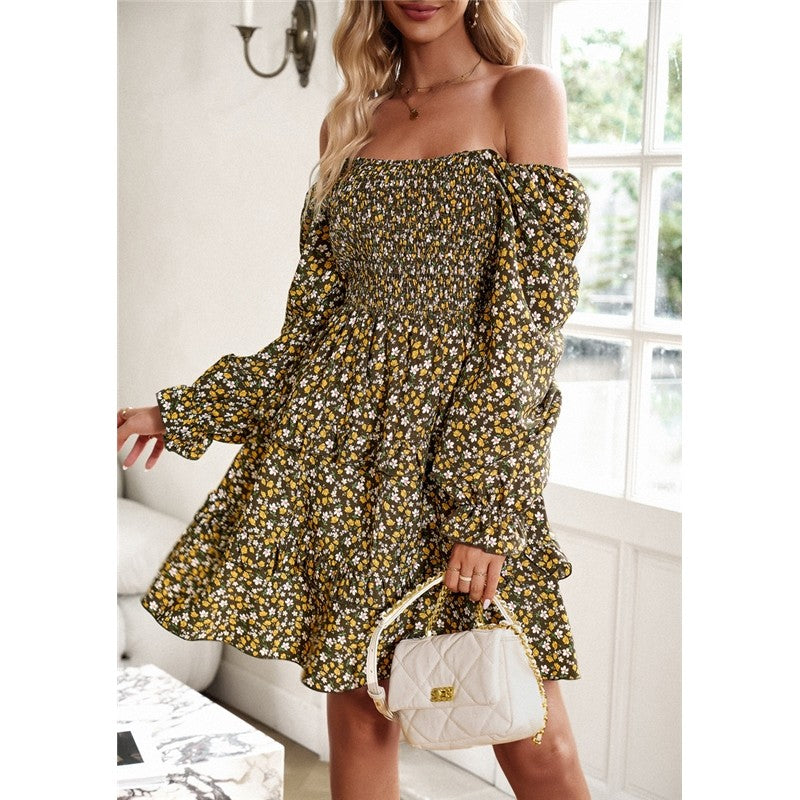 Floral Square Neck Long Sleeve Dress