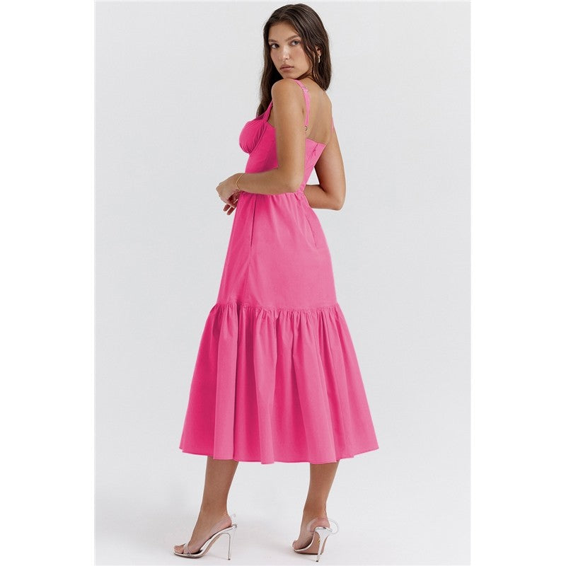 High Waisted A-Line Floral Printed Condole Belt Cake Dress