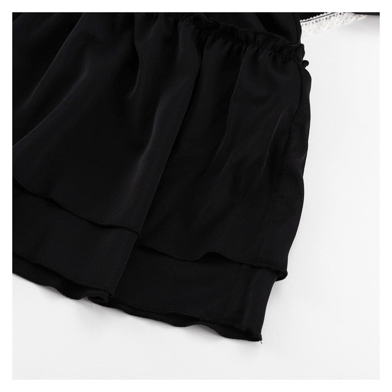 Horn Sleeve Ruffle Hem Mini Dress