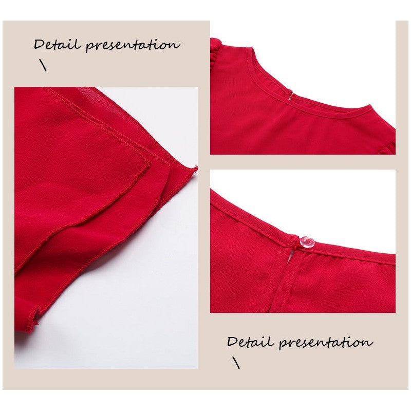 Short-Sleeve Round-Neck Wine Blouse