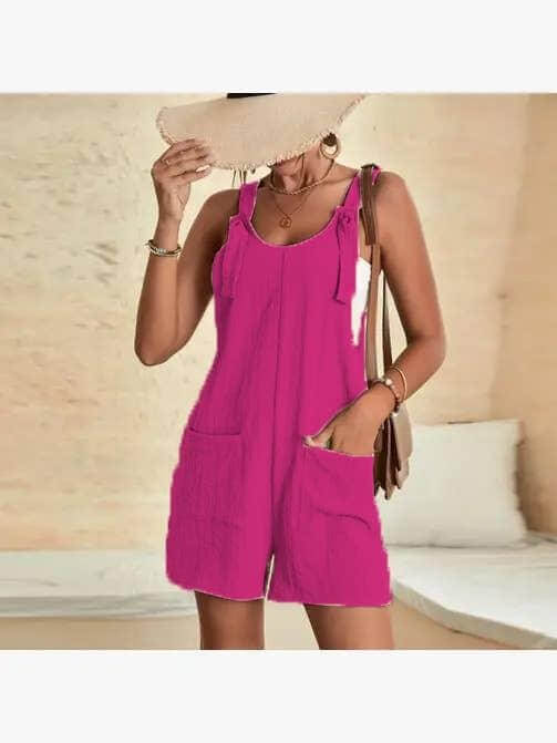 Solid Color Pocket Short Jumpsuit