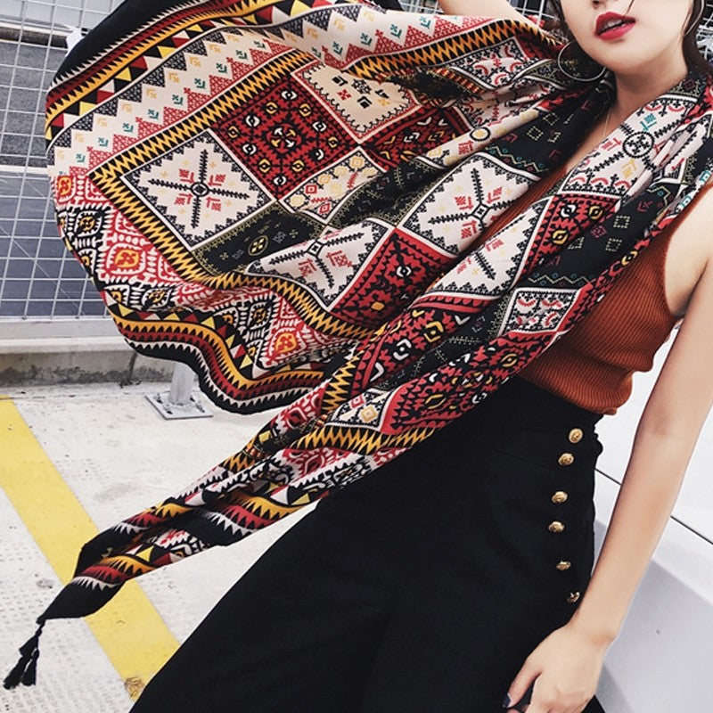 Ethnic Style Cotton And Linen Beach Shawl Scarf