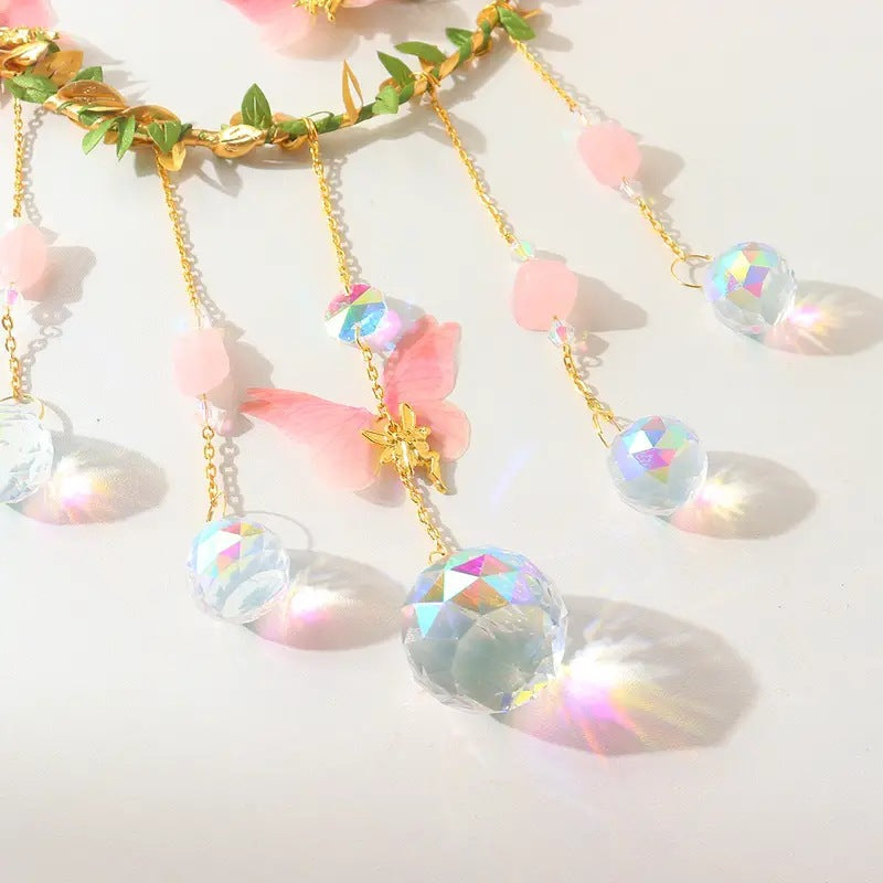 Leaves Butterfly Moon Crystal Suncatcher