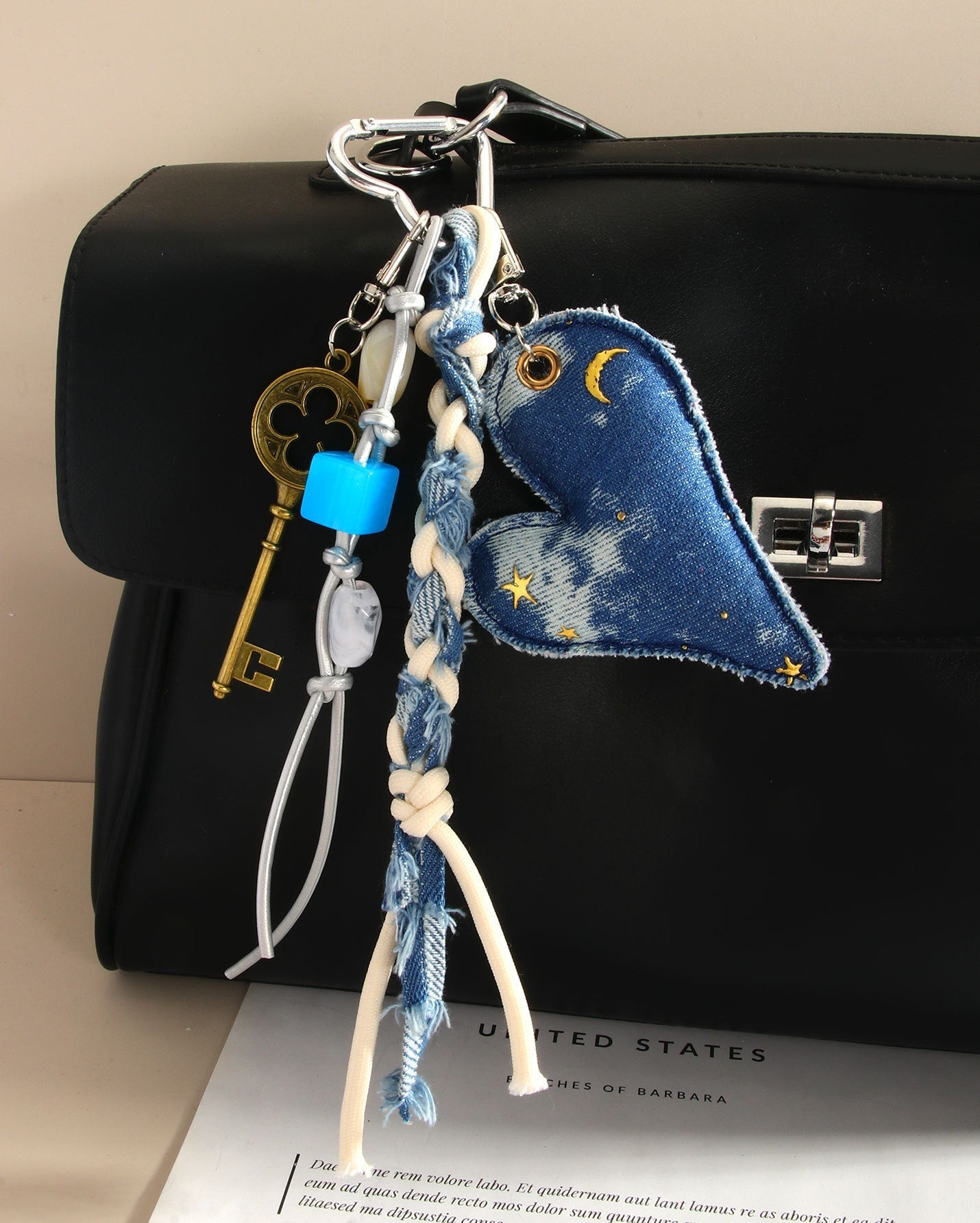 Denim Love Beads Rope Bag Charms