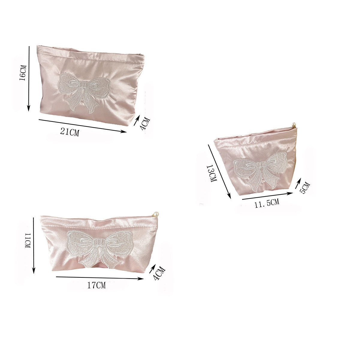 Cute Embroidered Bow Satin Makeup Bag