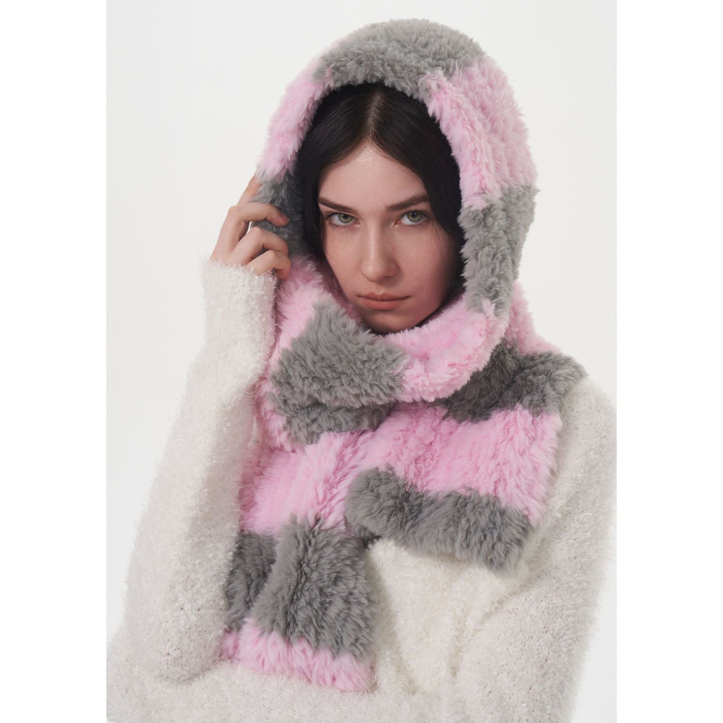 Plushed Striped Cute Color Block Scarves