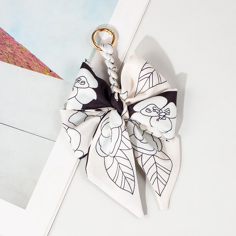 Vintage Lace Print Bow Scarf Bag Charm
