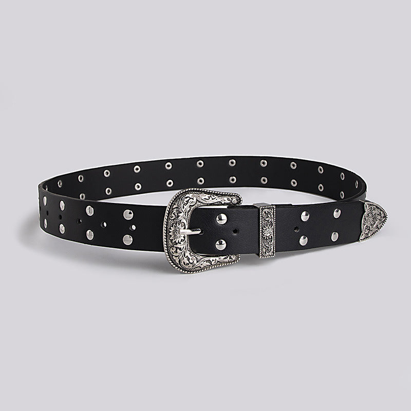 Vintage Punk Double Row Rivets Wide Belts