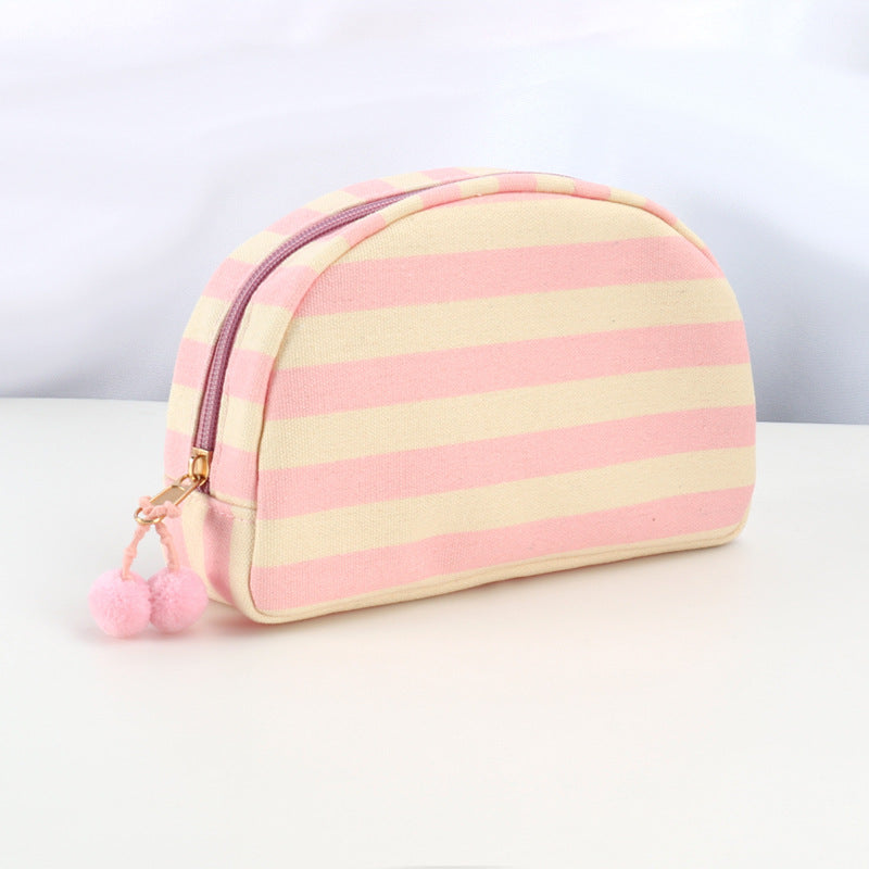 Minimalist Striped Canvas Shell Makeup Bag