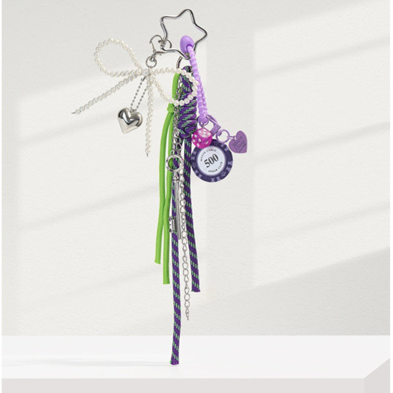 Trendy Leather Heart Braided Rope Bag Charm