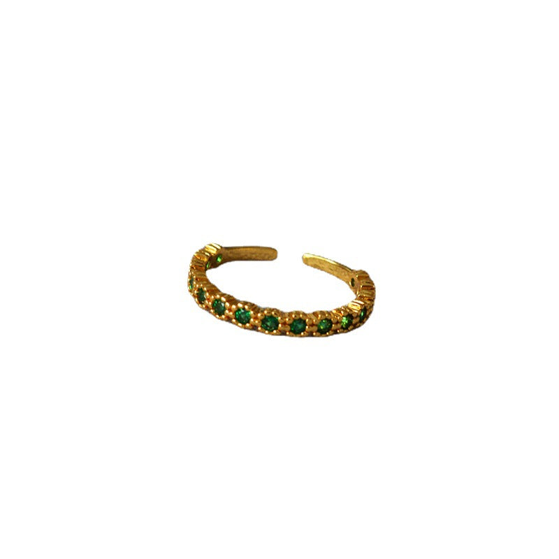 Emerald Rhinestone Open Adjustable Slim Ring