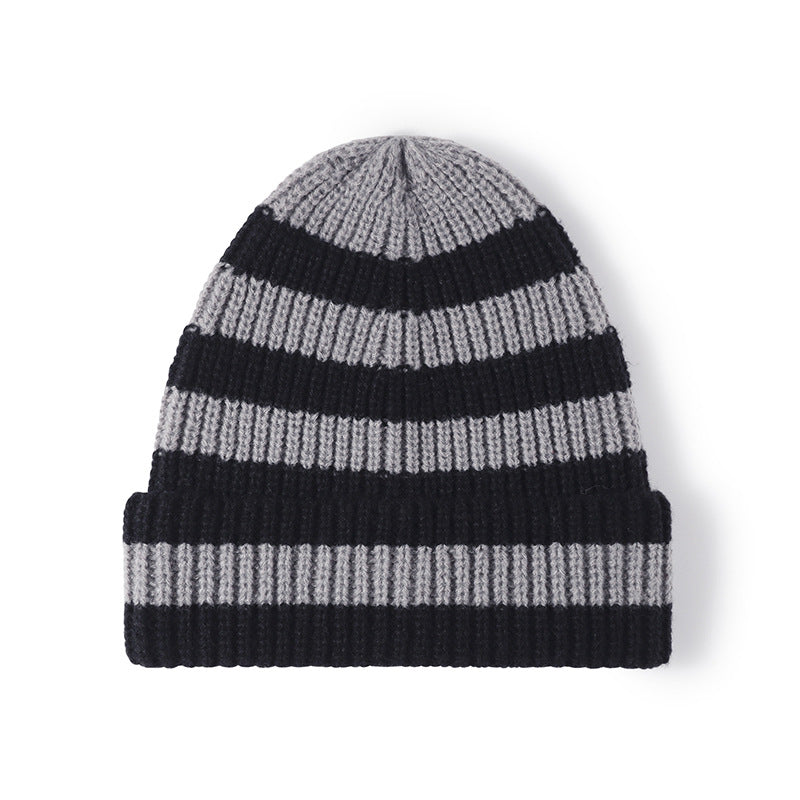 Stripe Contrast Color Knit Beanie