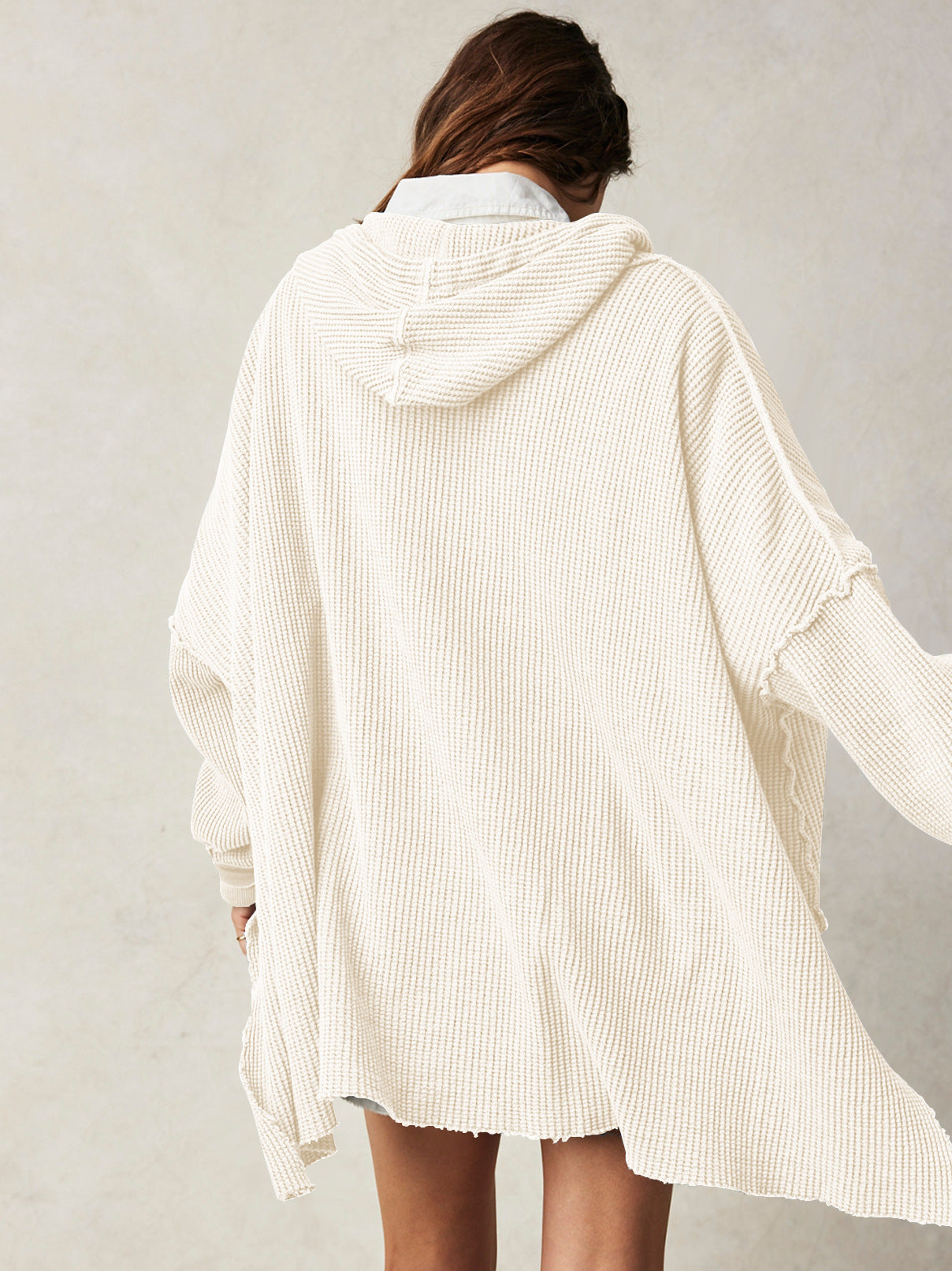 Solid Color Loose Split Hooded Sweatshirt