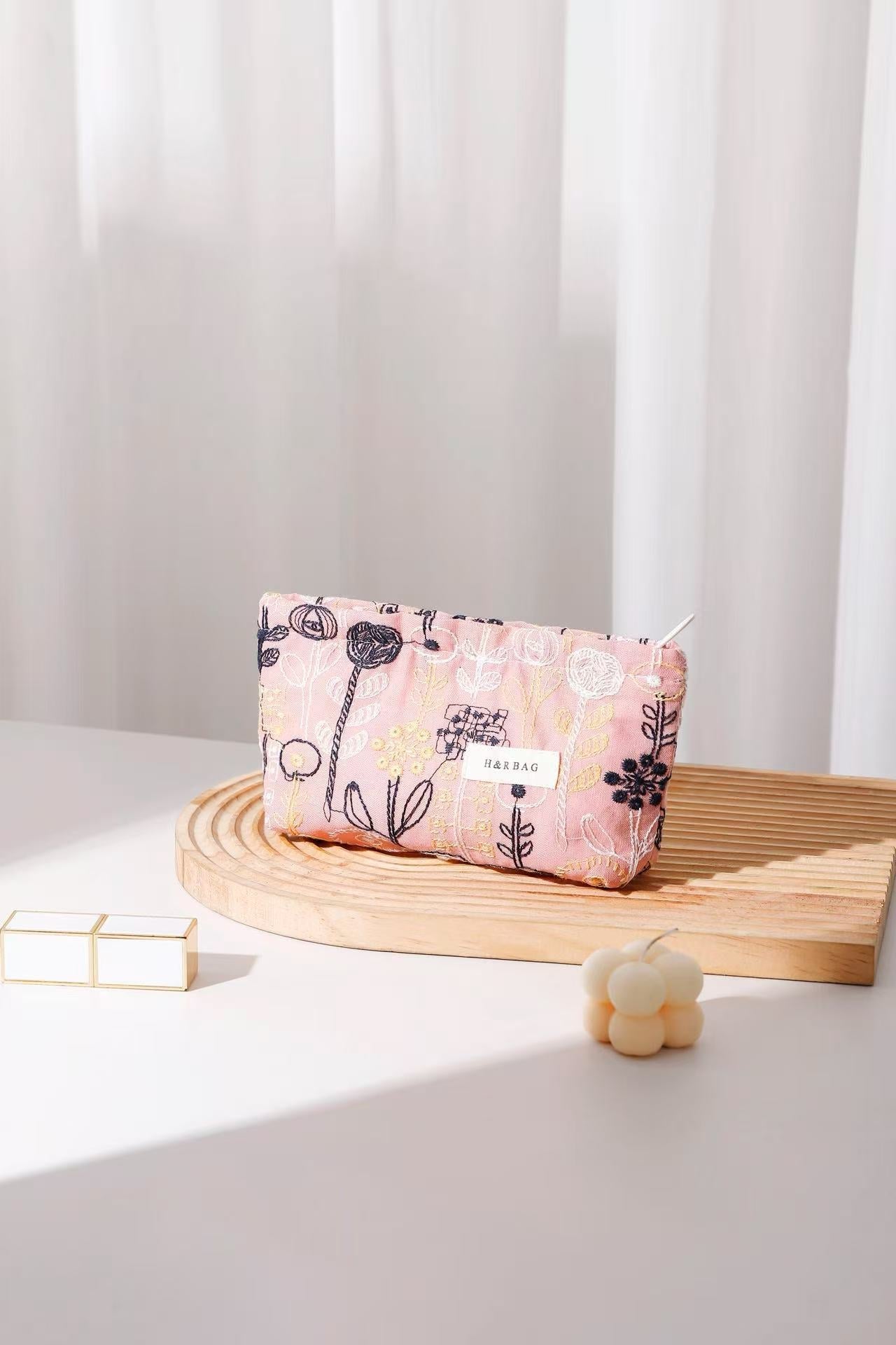 Cute Floral Cotton Embroidered Makeup Bag