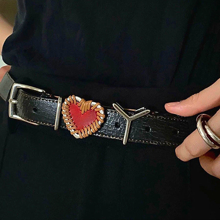 Red Love Distressed Letter Casual Belt