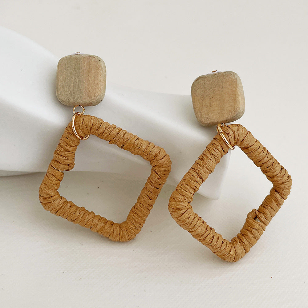 Vintage Elegant Wooden Rattan Earrings