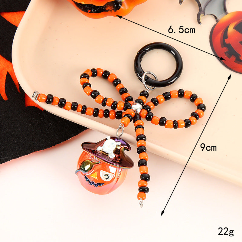 Halloween Beaded Bow Pumpkin Keychain