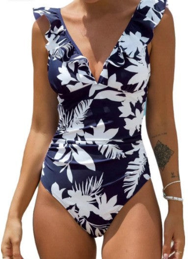 Floral Print Flounce Back String Tie Swimwear