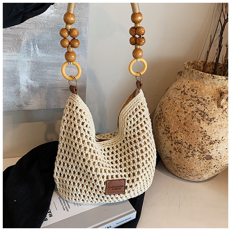 Beach Hollow Out Knit Woven Shoulder Tote Bag