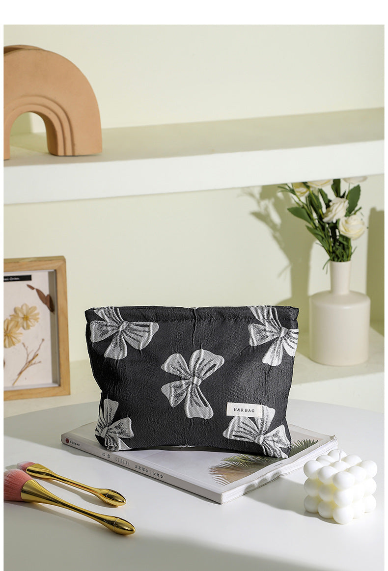 Bows Jacquard Handbag Portable Cosmetic Bag