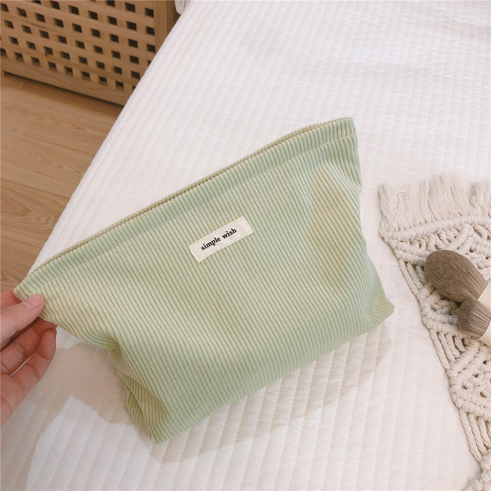 Versatile Solid Color Corduroy Cosmetic Bag