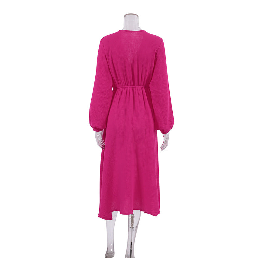 V-Neck Solid Color Loose Homewear Dress
