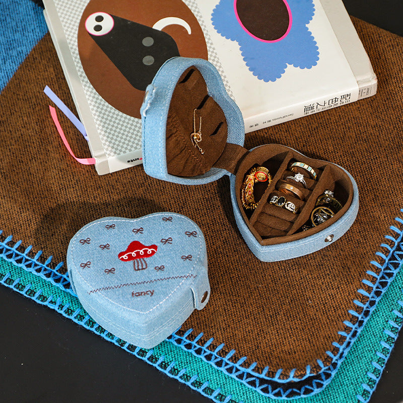 Cartoon Embroidered Portable Mini Jewelry Case