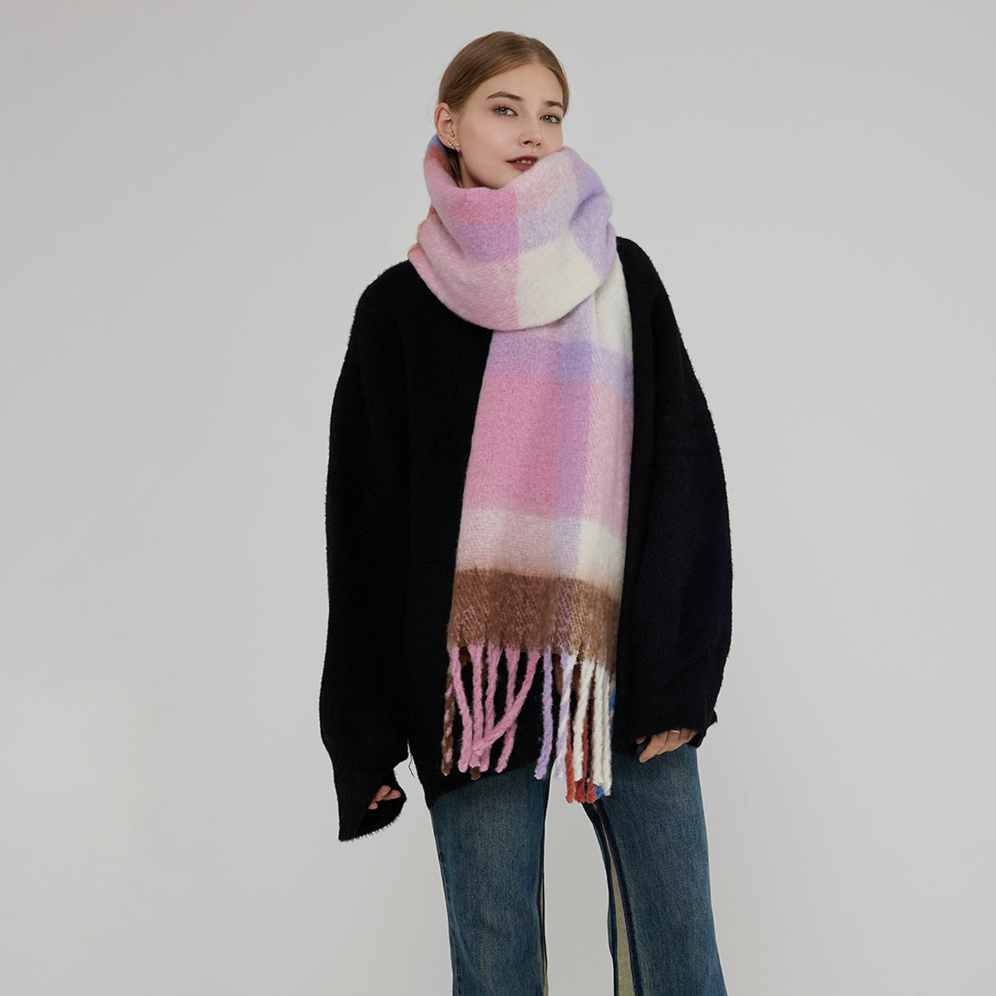 Plaid Color Block Warm Thicken Soft Scarve