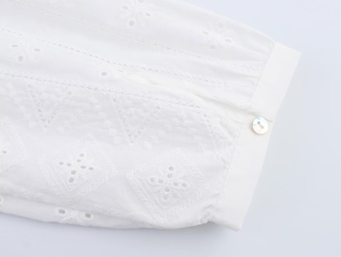 Trendy Embroidered Hollow Out Solid Color Top