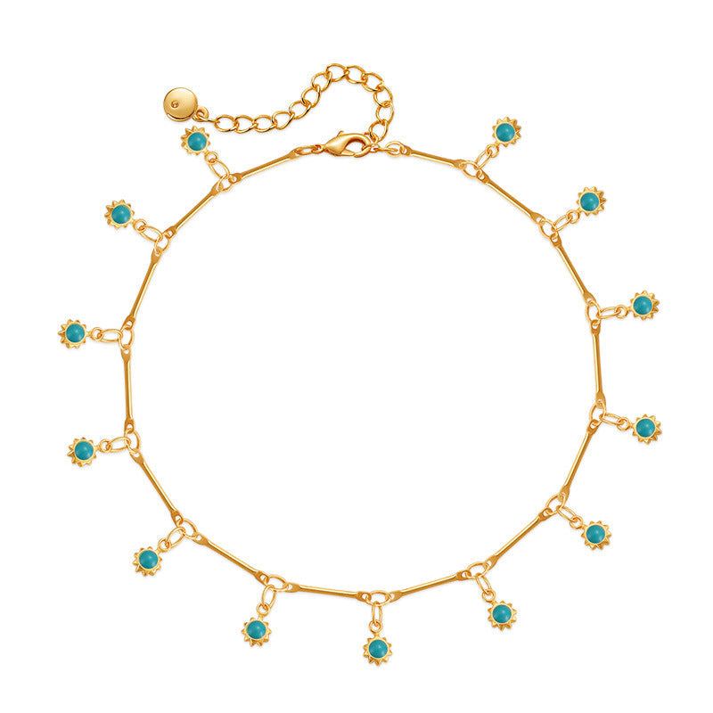 Blue Bead Pendants Tassel Chain Anklets