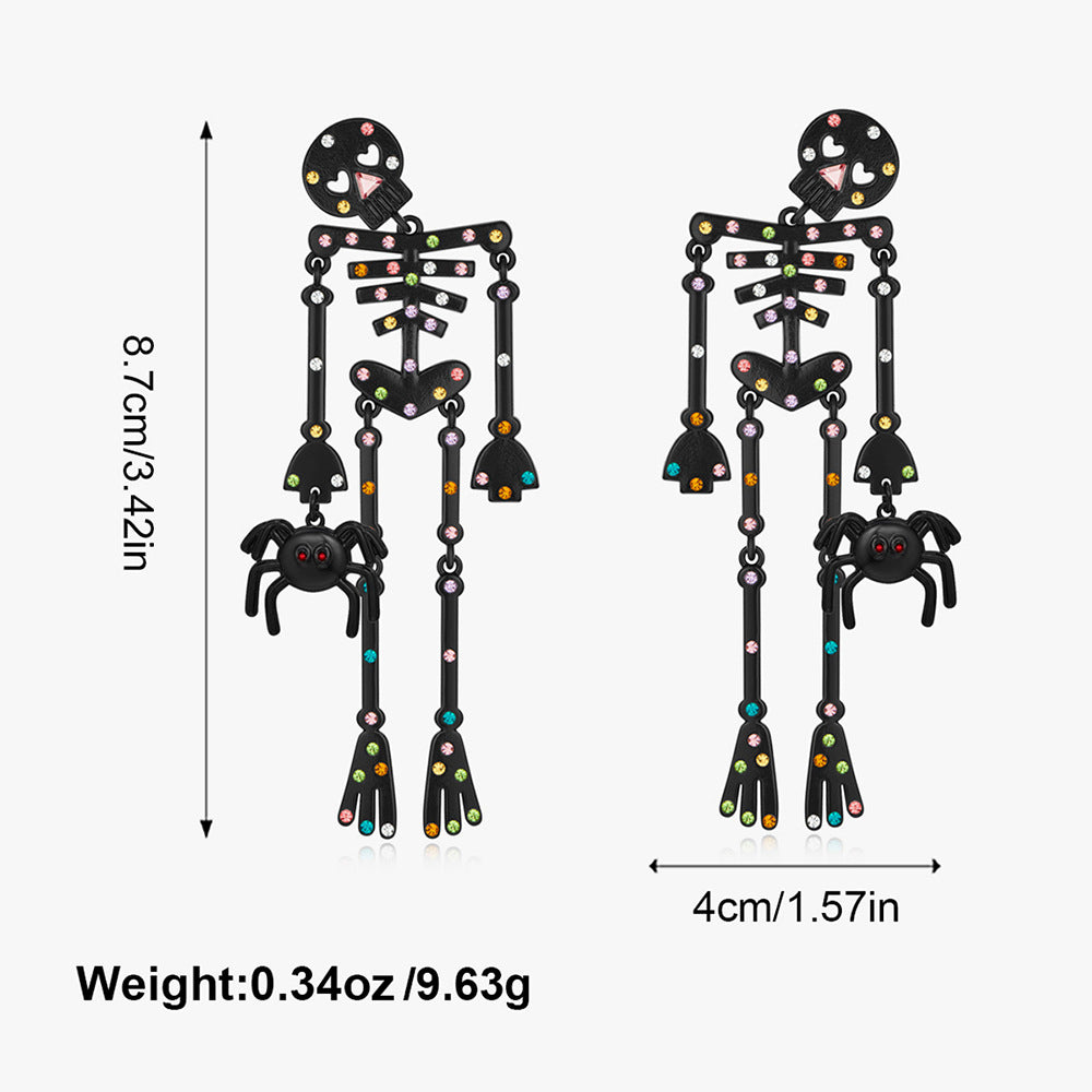 Rhinestone Skeleton Halloween Dangle Stud Earrings