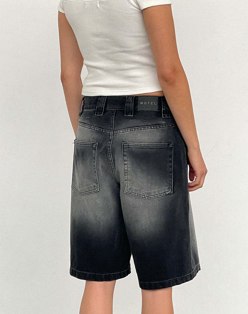Washed Loose Denim Bermuda Shorts