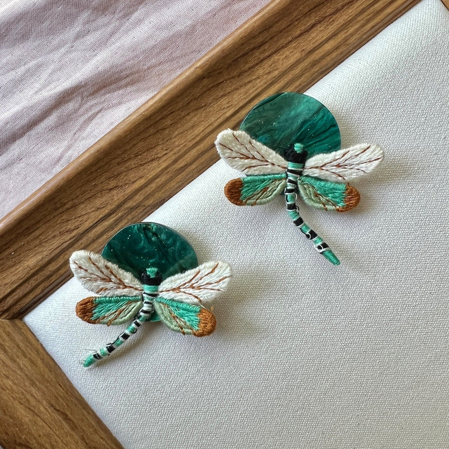 Vintage Green Dragonfly Stud Earrings