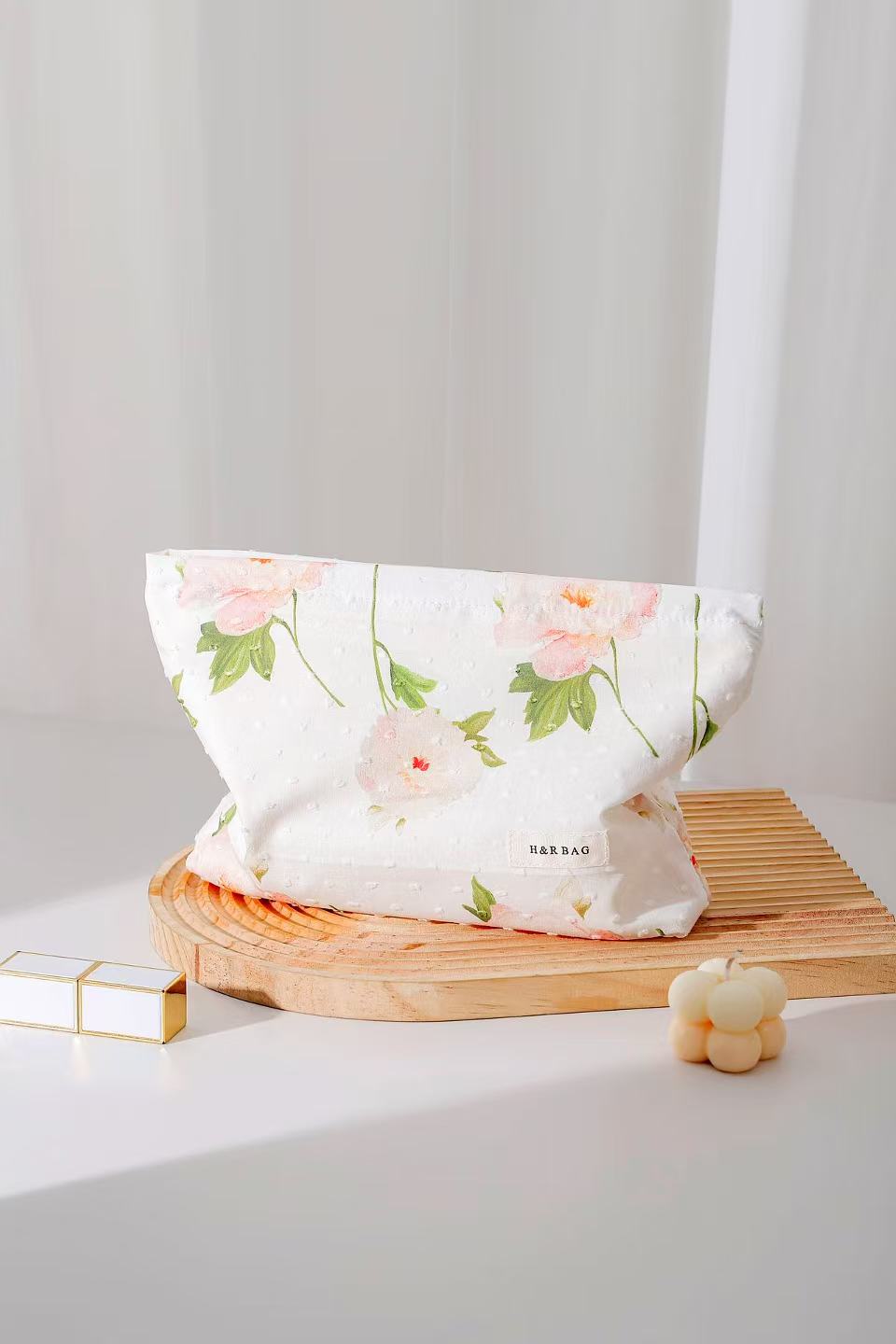 Elegant Floral Print Travel Cosmetic Pouch