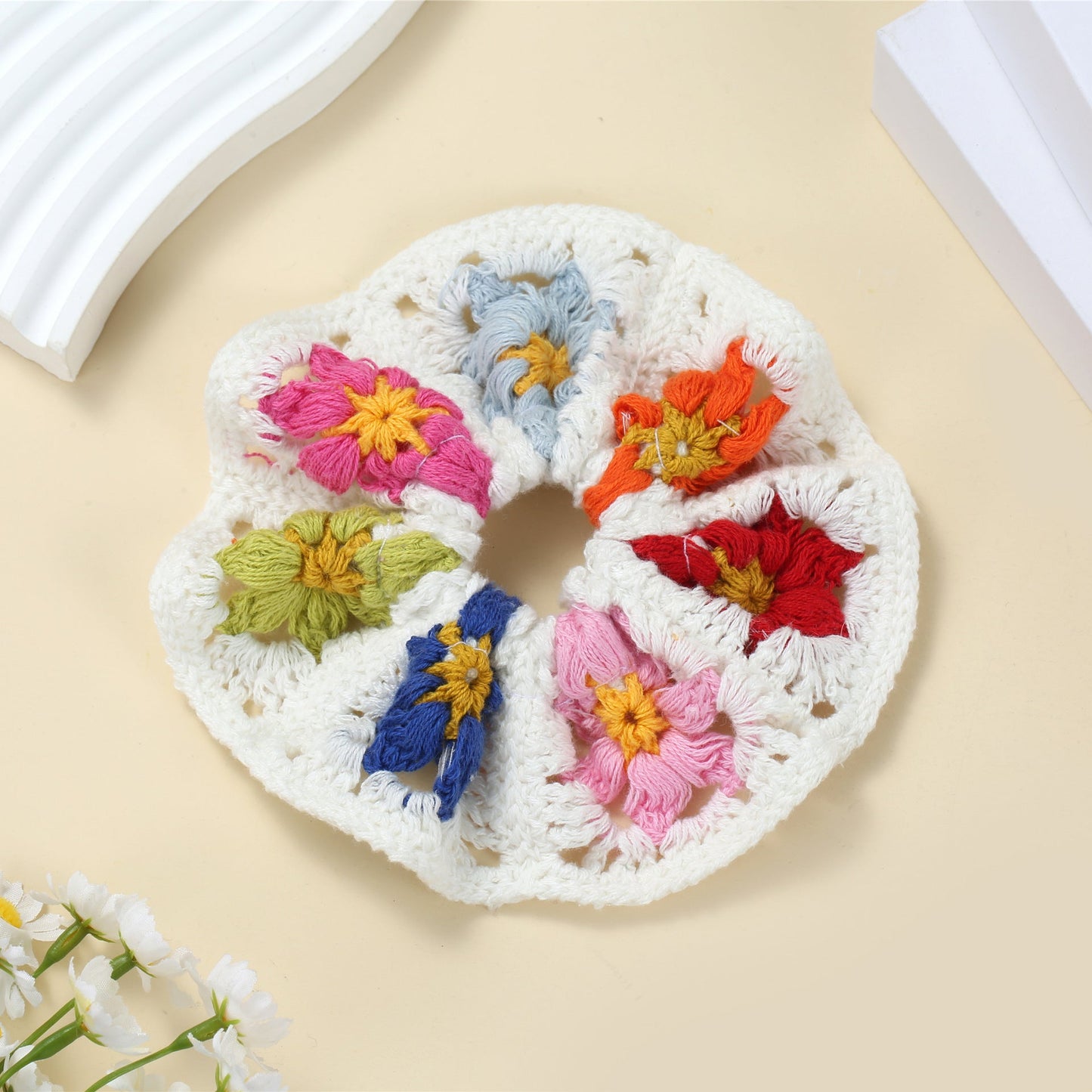 Sweet Colorful Flower Handmade Crochet Scrunchies
