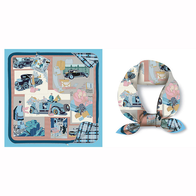 Colorful Tropical Print Square Silk Scarf