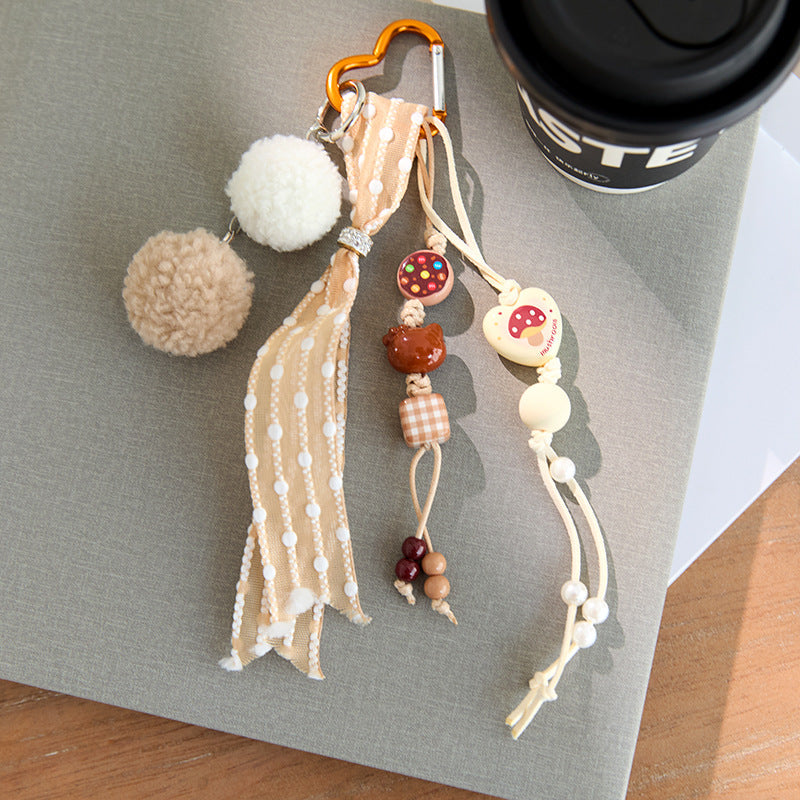 Cute Brown Bow Braided Keychain Bag Charm