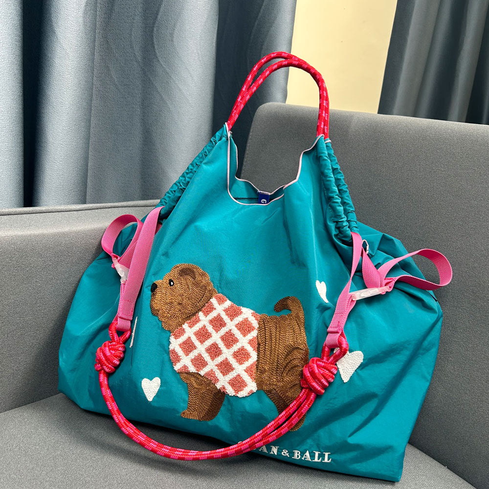 Plush Dog Embroidered Largr Capacity Shopping Bga